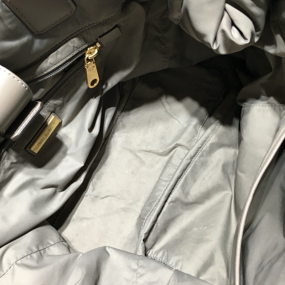 Tory Burch Nylon Ella Puffer Tote Handbag Taupe Gray - Picture 9 of 16